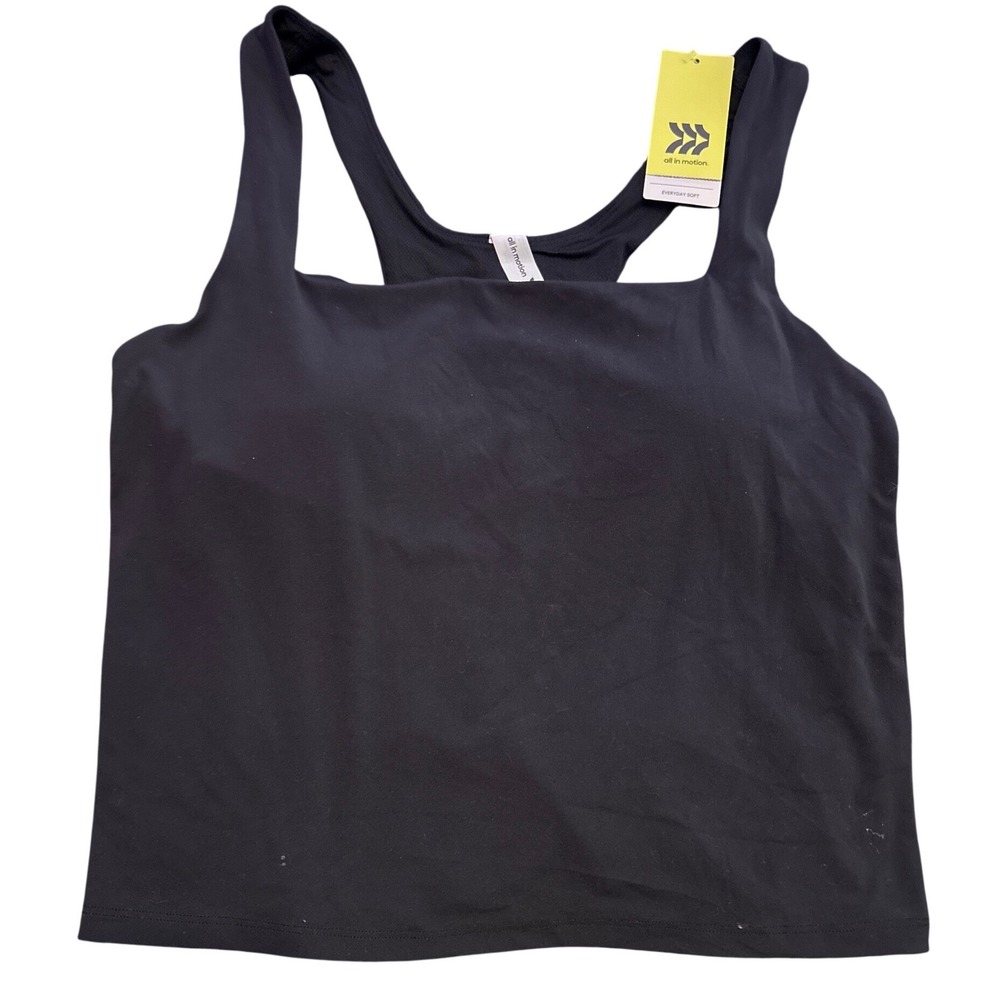 NEW All in Motion Everyday Soft Square Neck Tank Built In Bra Black XL